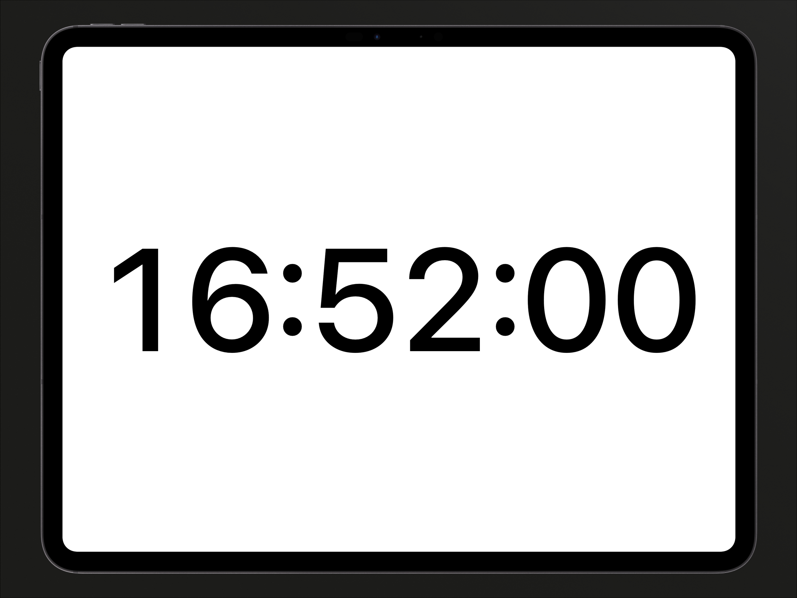 Cuepact Clock full-screen on iPad.